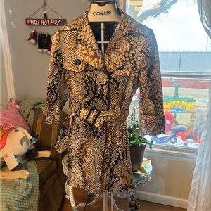 Robert Louis Black and Tan Snake Print Trench Coat